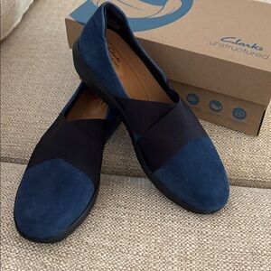 Clarks NEW Navy Suede Tawnia Band Comfort Shoes, size 9M